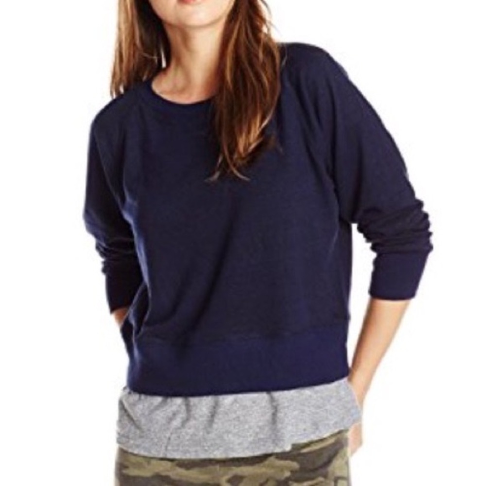 Monrow navy double layer raglan fleece sweater sweatshirt